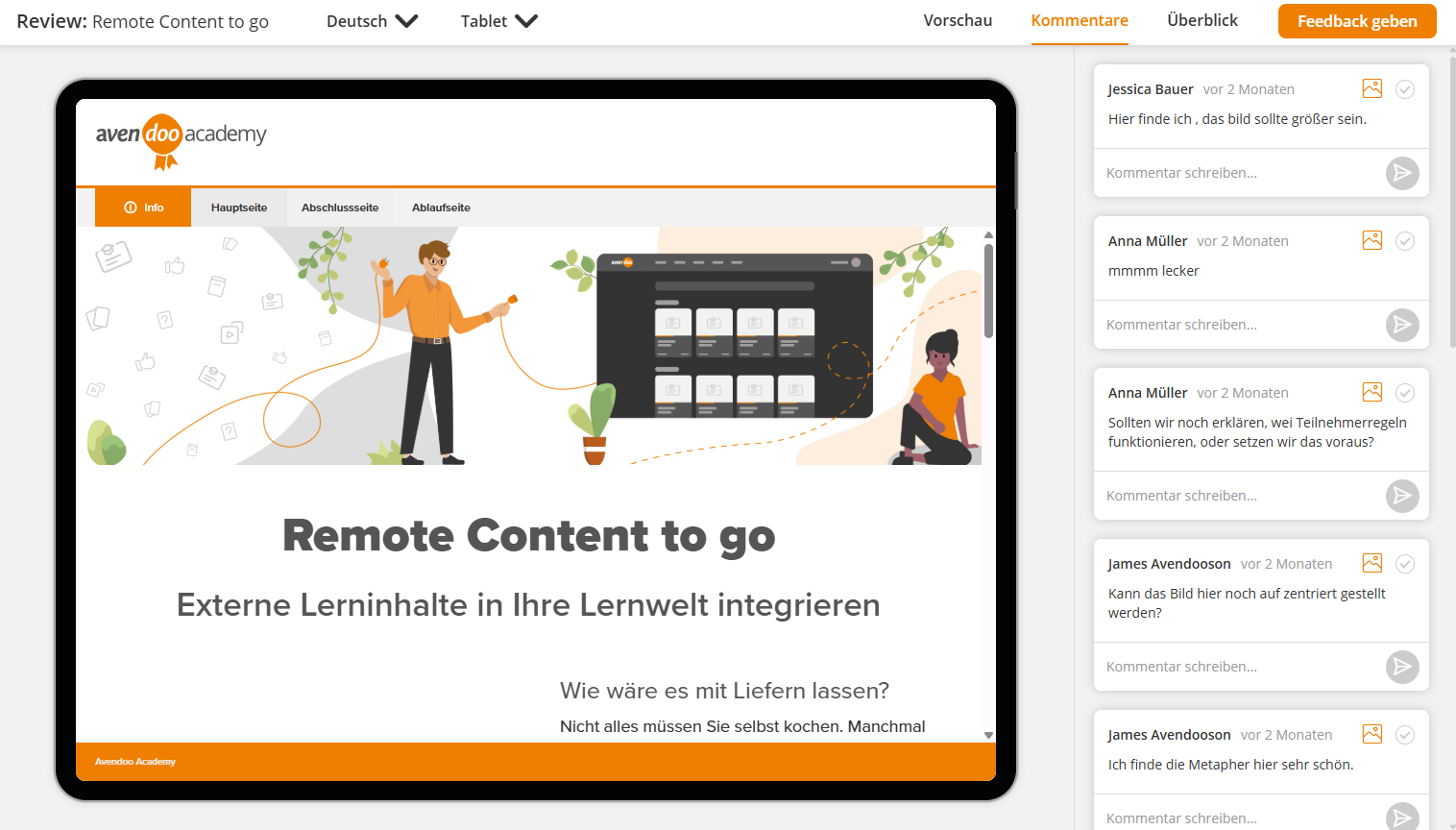 Ansicht einer Kursfreigabe im Review-Modus