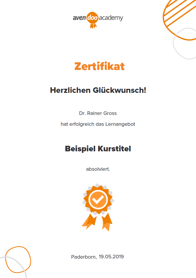 Beispiel für ein Zertifikat in Avendoo