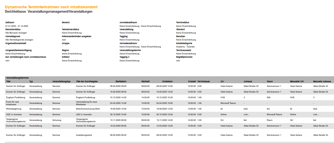 Dynamische Terminteilnahmen nach Inhaltsmandant