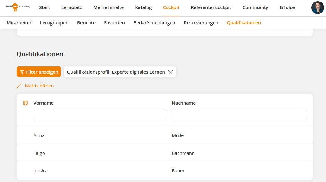 Qualifikationen Frontend