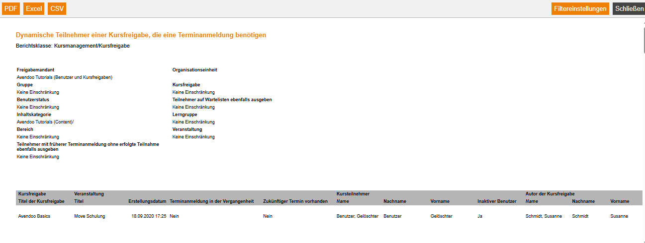 Dynamische Teilnehmer einer Kursfreigabe, die eine Terminanmeldung benötigen