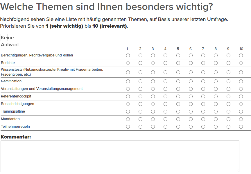 Priorisierungs Feedbackfrage