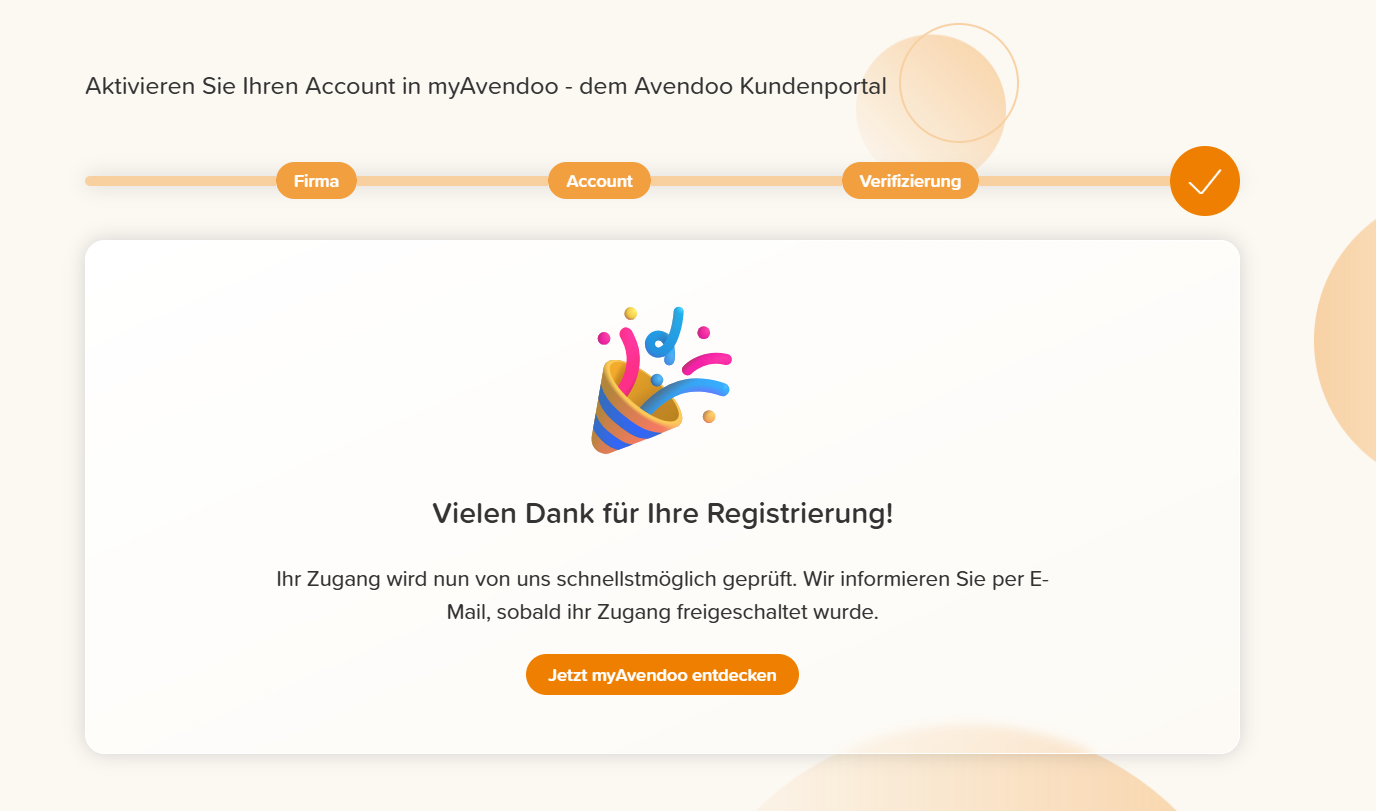 Abschluss des Aktivierungsprozesses für myAvendoo