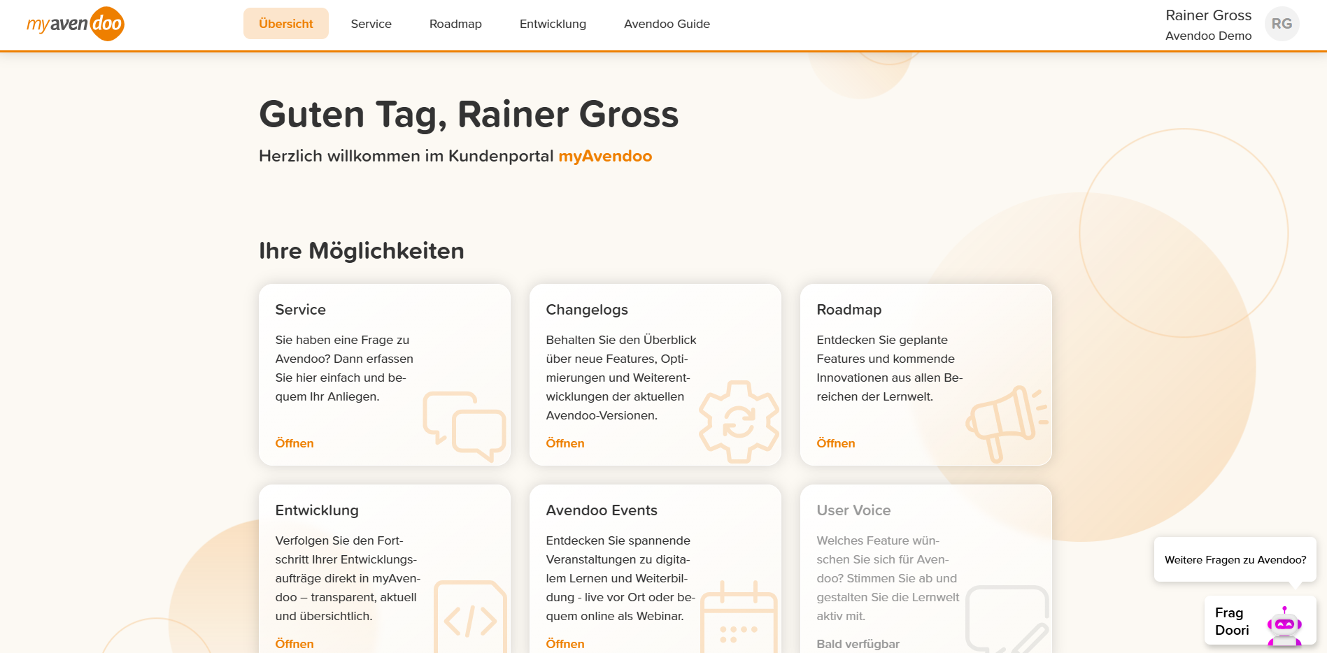 Übersicht im Kundenportal myAvendoo
