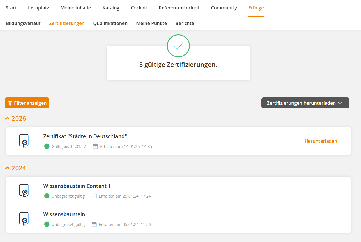 Zertifizierungen (Erfolge)