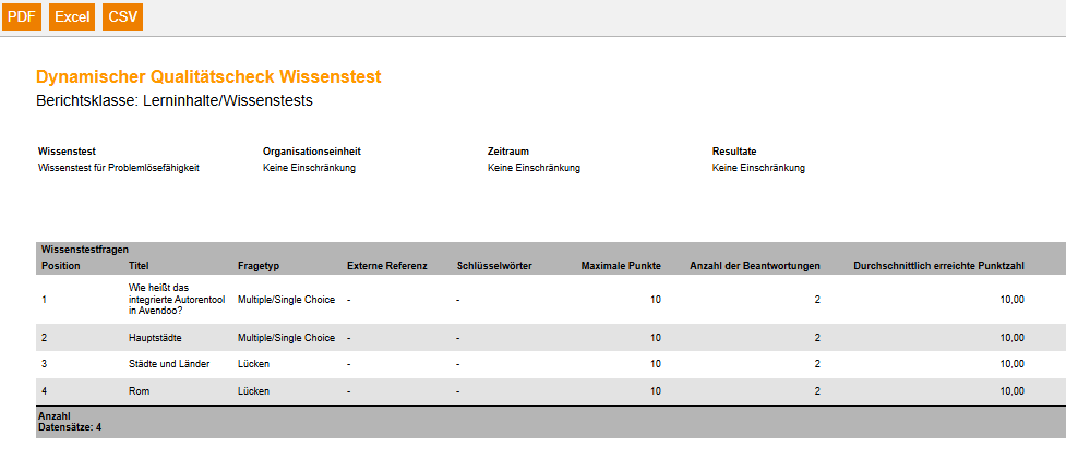 Dynamischer Qualitätscheck Wissenstest