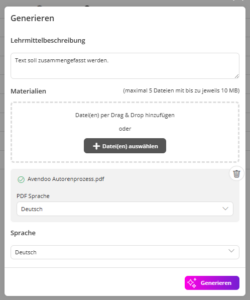 Mit der KI Funktion wird ein Lehrmittel generiert
