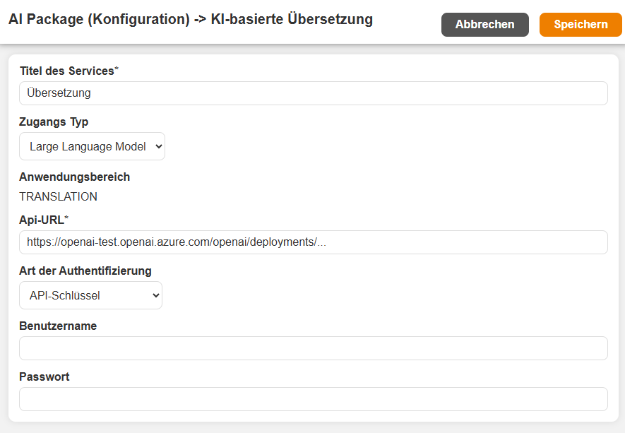 Konfiguration im AI Package hinzufügen