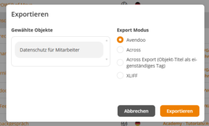 Übersicht der Export Möglichkeiten