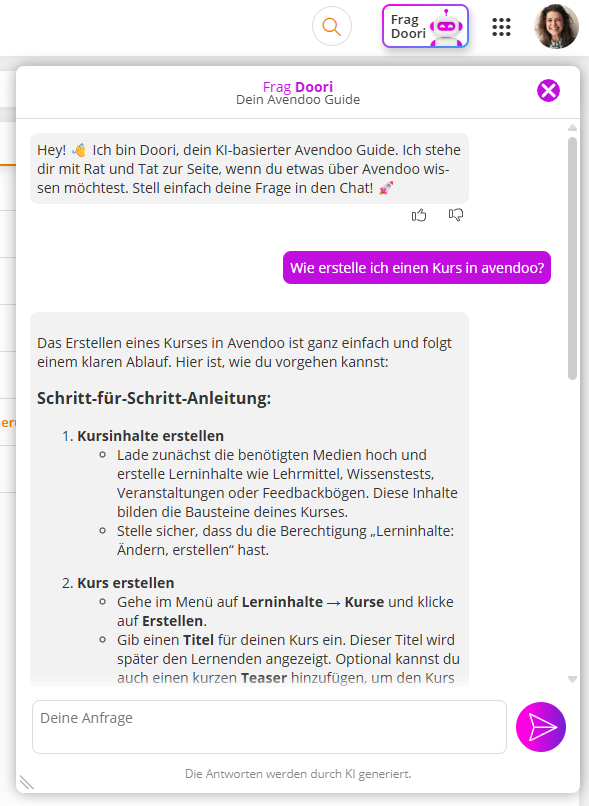 Doori kann mit dem AI Package direkt im Autorenbereich genutzt werden
