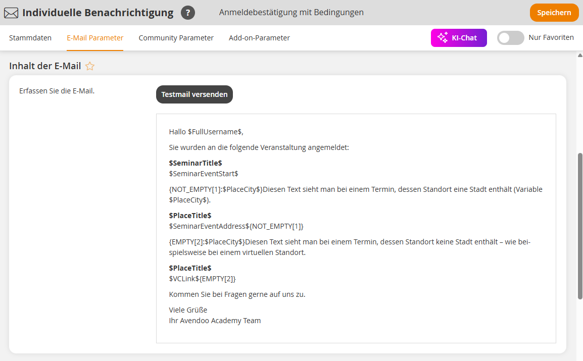 Bedingungen in einer Benachrichtigung