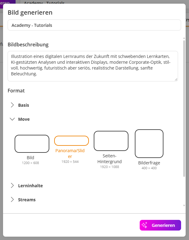 Generieren eines Bildes mit Hilfe des AI Packages